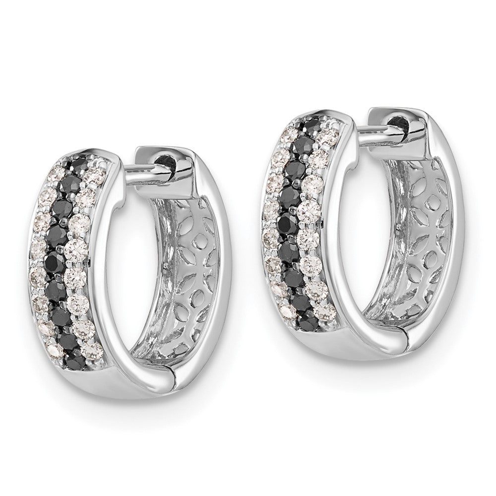 Solid 14k White Gold BlacK and Simulated CZ Hinged Hoop Earrings