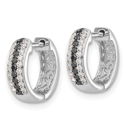 Solid 14k White Gold BlacK and Simulated CZ Hinged Hoop Earrings