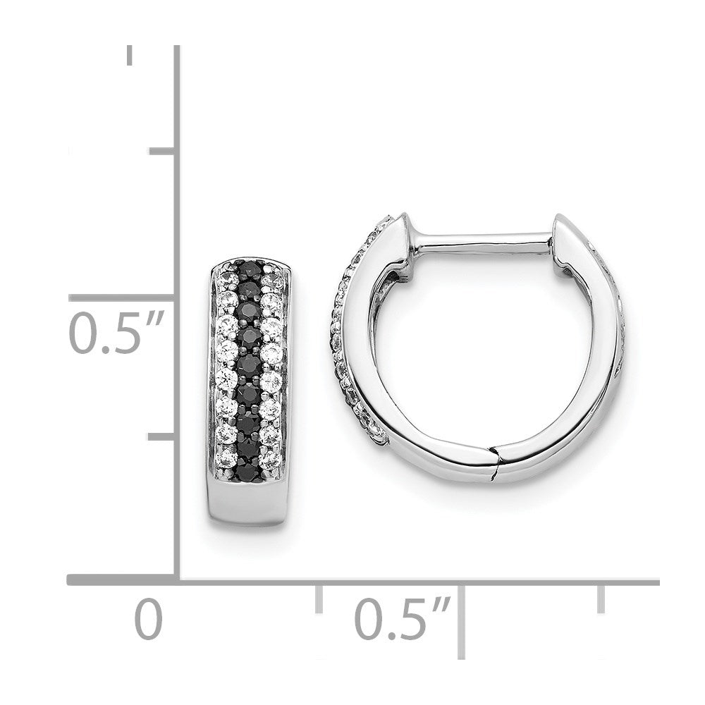 Solid 14k White Gold BlacK and Simulated CZ Hinged Hoop Earrings