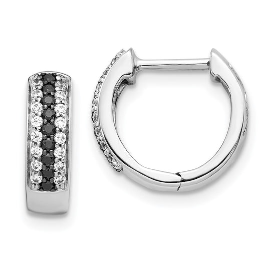 Solid 14k White Gold BlacK and Simulated CZ Hinged Hoop Earrings