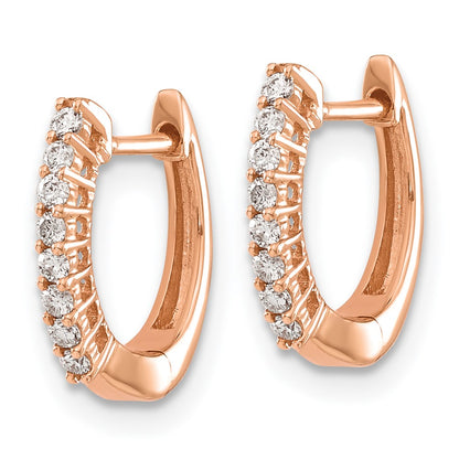 Solid 14k Rose Gold Polished Simulated CZ Hinged Hoop Earrings