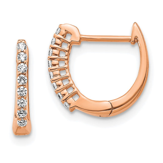 Solid 14k Rose Gold Polished Simulated CZ Hinged Hoop Earrings