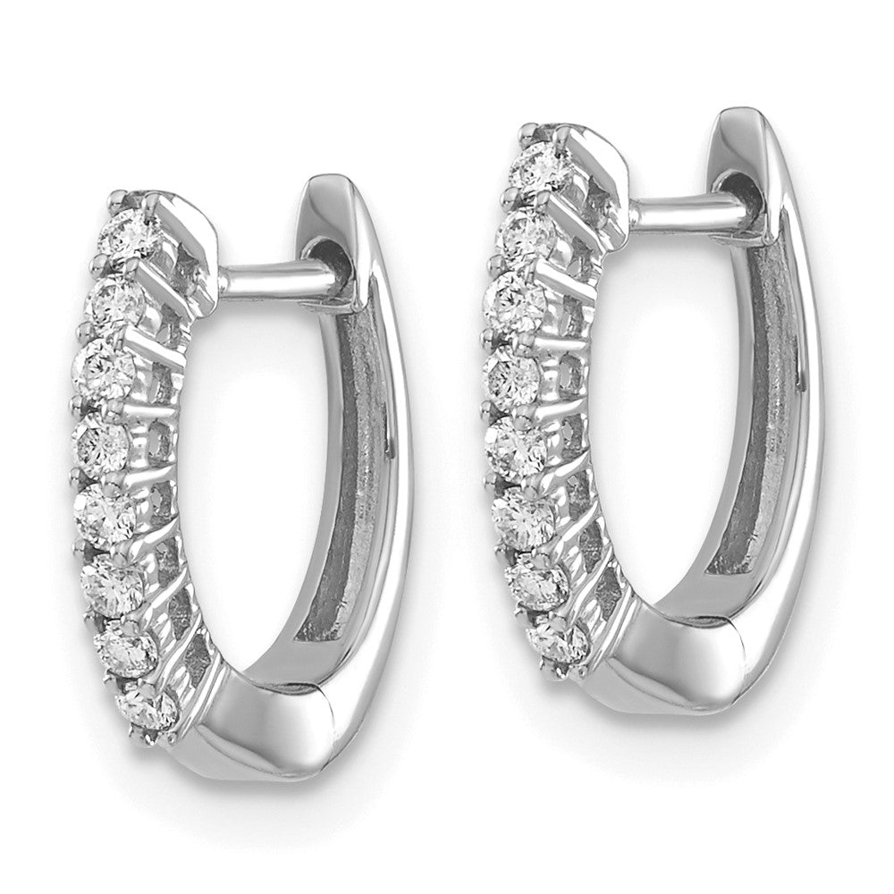 Solid 14k White Gold Polished Simulated CZ Hinged Hoop Earrings