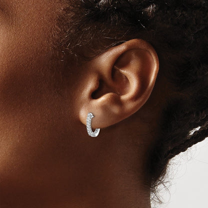 Solid 14k White Gold Polished Simulated CZ Hinged Hoop Earrings