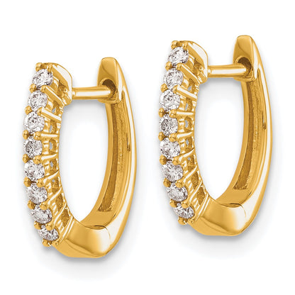Solid 14k Yellow Gold Polished Simulated CZ Hinged Hoop Earrings