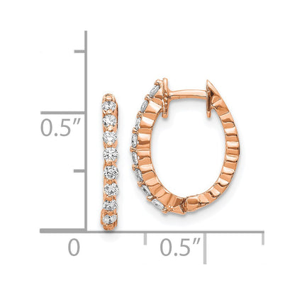 Solid 14k Rose Gold AA Simulated CZ Hinged Hoop Earrings