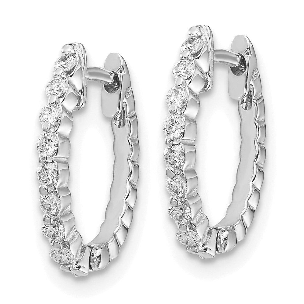 Solid 14k White Gold AA Simulated CZ Hinged Hoop Earrings
