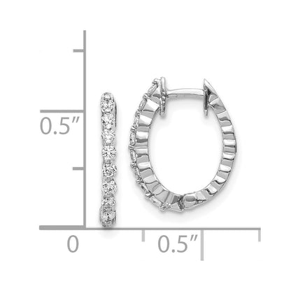 Solid 14k White Gold AA Simulated CZ Hinged Hoop Earrings