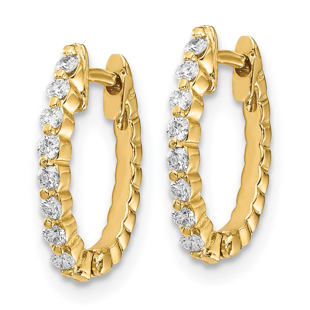 Solid 14k Yellow Gold AA Simulated CZ Hinged Hoop Earrings