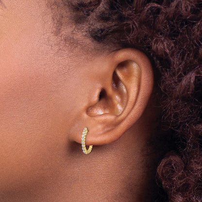 Solid 14k Yellow Gold AA Simulated CZ Hinged Hoop Earrings