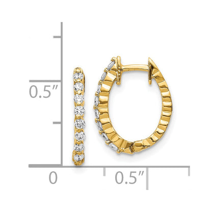 Solid 14k Yellow Gold AA Simulated CZ Hinged Hoop Earrings