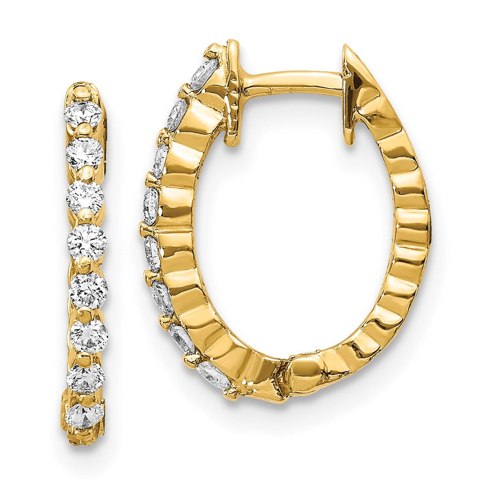 Solid 14k Yellow Gold AA Simulated CZ Hinged Hoop Earrings