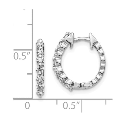 Solid 14k White Gold AA Simulated CZ Hinged Hoop Earrings