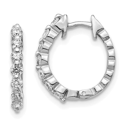 Solid 14k White Gold AA Simulated CZ Hinged Hoop Earrings