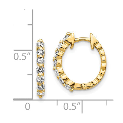 Solid 14k Yellow Gold AA Simulated CZ Hinged Hoop Earrings