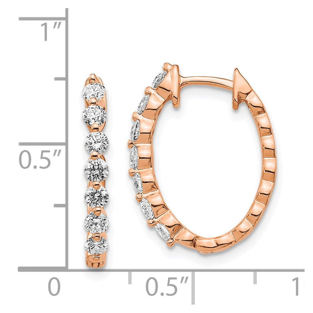 Solid 14k Rose Gold AA Simulated CZ Hinged Hoop Earrings