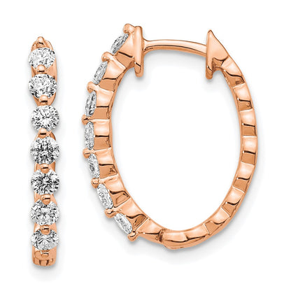 Solid 14k Rose Gold AA Simulated CZ Hinged Hoop Earrings