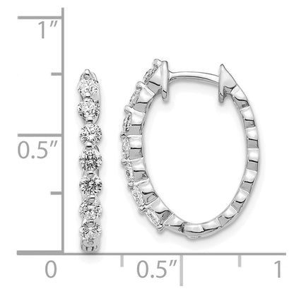 Solid 14k White Gold AA Simulated CZ Hinged Hoop Earrings