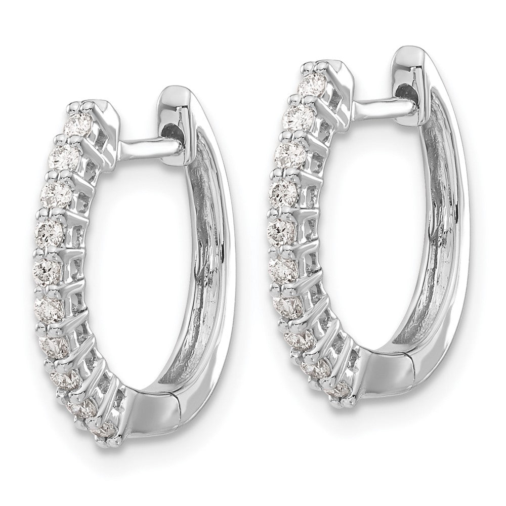 Solid 14k White Gold Simulated CZ Hinged Hoop Earrings
