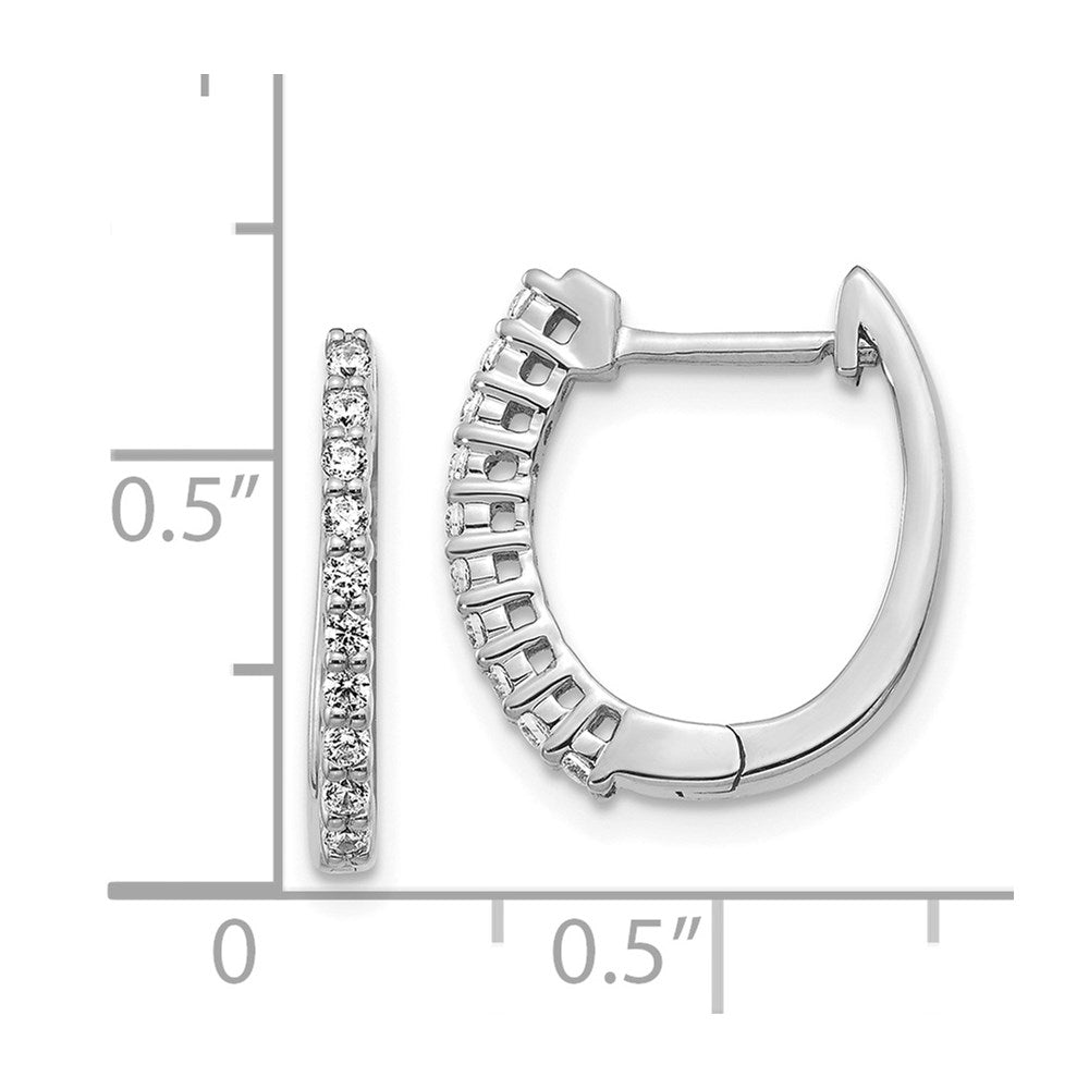 Solid 14k White Gold Simulated CZ Hinged Hoop Earrings