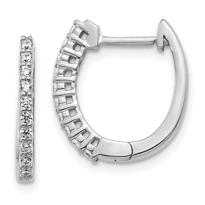 Solid 14k White Gold Simulated CZ Hinged Hoop Earrings
