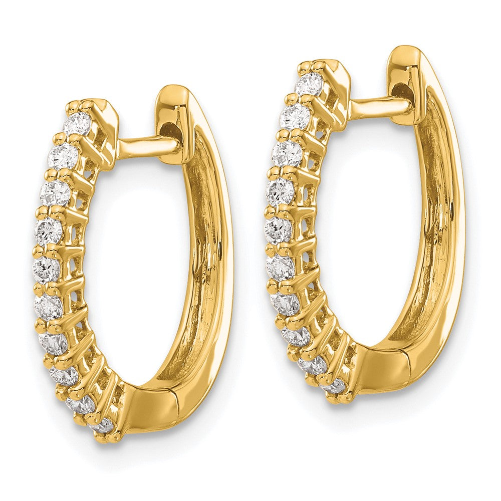 Solid 14k Yellow Gold Simulated CZ Hinged Hoop Earrings