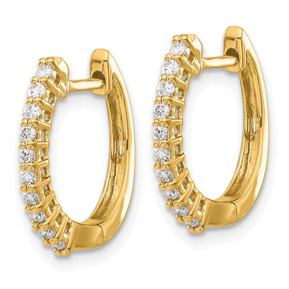 Solid 14k Yellow Gold Simulated CZ Hinged Hoop Earrings
