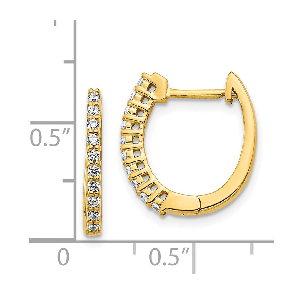 Solid 14k Yellow Gold Simulated CZ Hinged Hoop Earrings