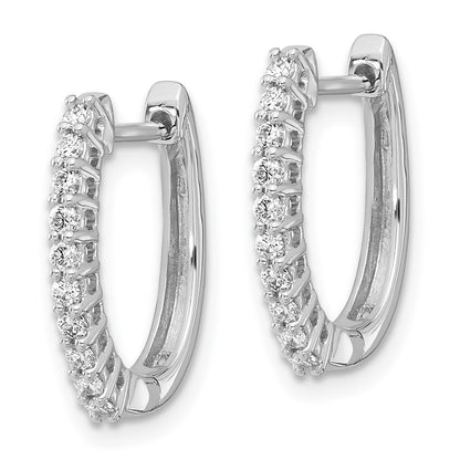 Solid 14k White Gold Simulated CZ Hinged Hoop Earrings