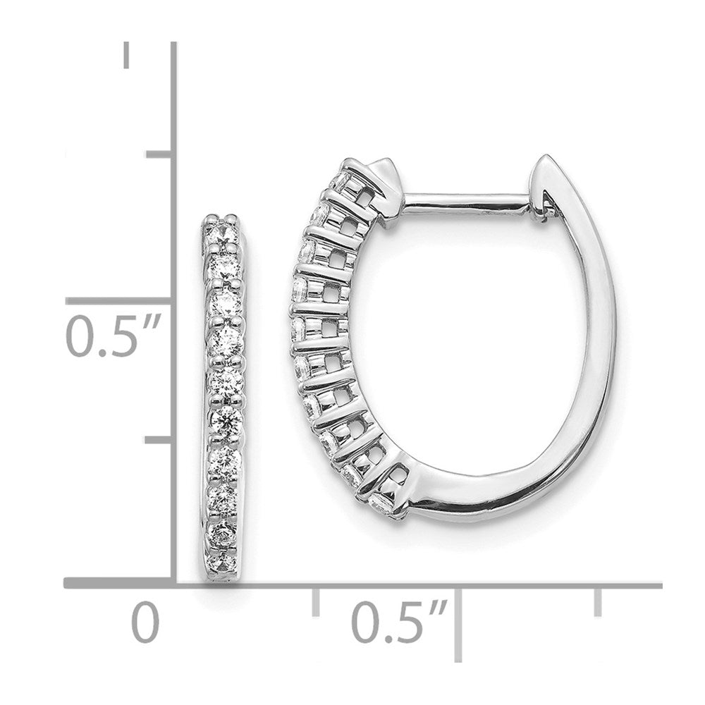 Solid 14k White Gold Simulated CZ Hinged Hoop Earrings