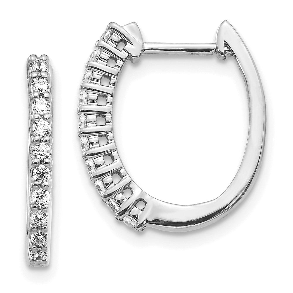 Solid 14k White Gold Simulated CZ Hinged Hoop Earrings
