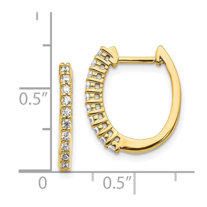 Solid 14k Yellow Gold Simulated CZ Hinged Hoop Earrings