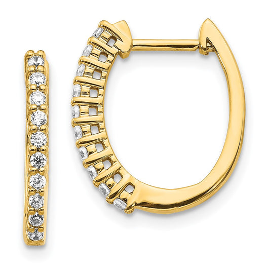 Solid 14k Yellow Gold Simulated CZ Hinged Hoop Earrings