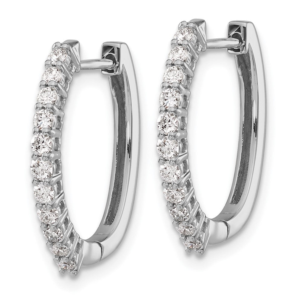 Solid 14k White Gold Simulated CZ Hinged Hoop Earrings