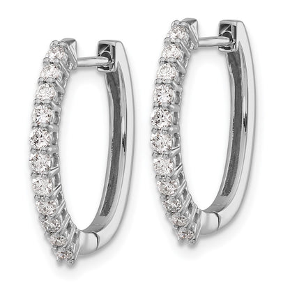 Solid 14k White Gold Simulated CZ Hinged Hoop Earrings