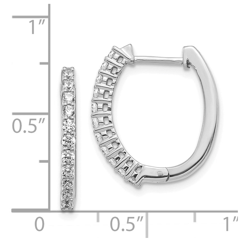 Solid 14k White Gold Simulated CZ Hinged Hoop Earrings