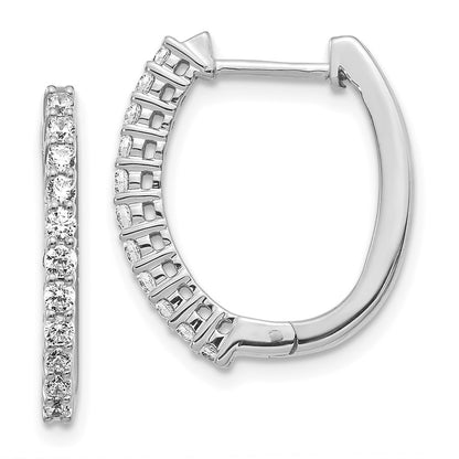 Solid 14k White Gold Simulated CZ Hinged Hoop Earrings