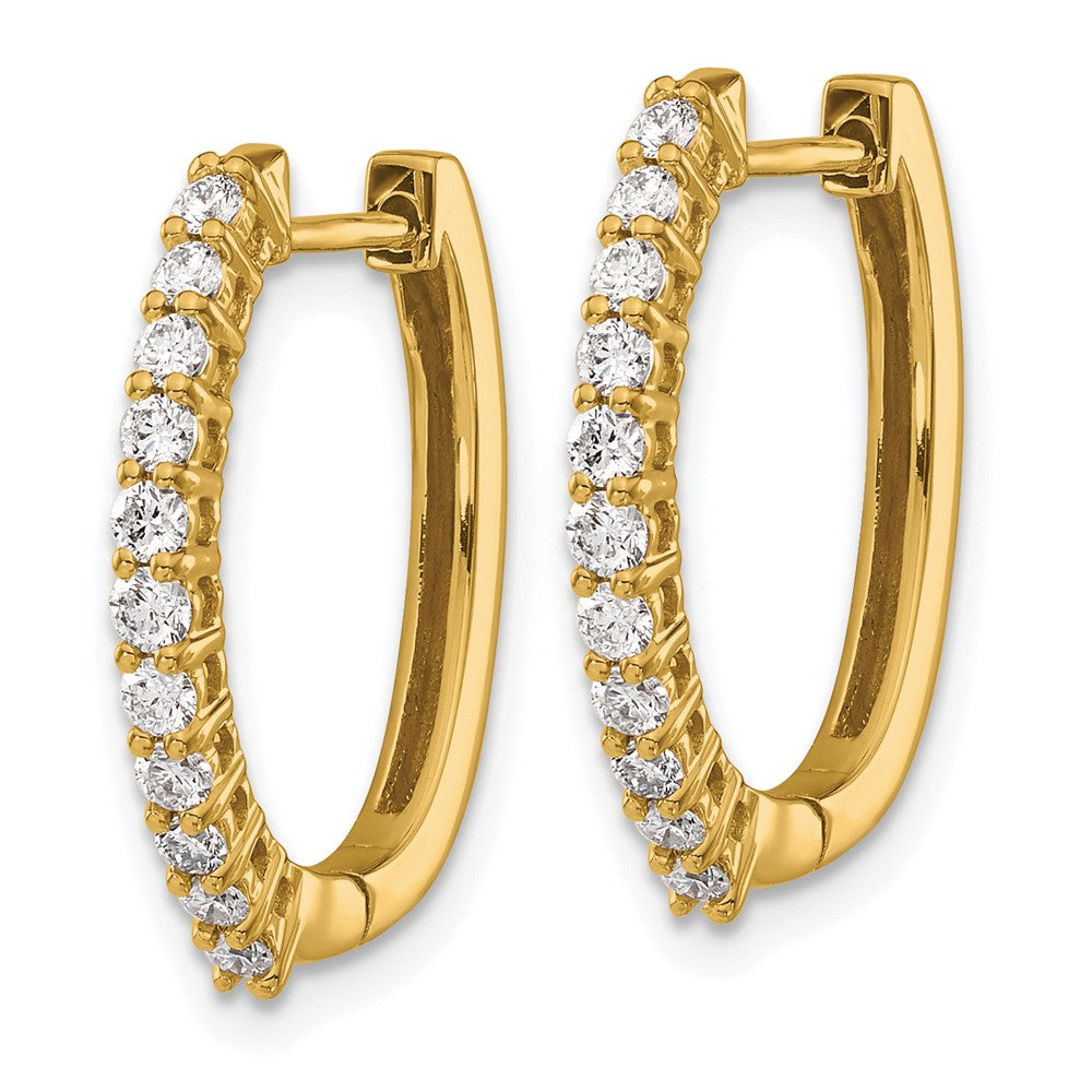Solid 14k Yellow Gold Simulated CZ Hinged Hoop Earrings
