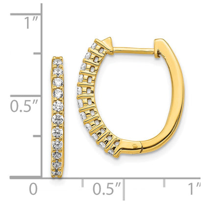 Solid 14k Yellow Gold Simulated CZ Hinged Hoop Earrings