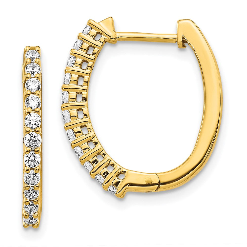 Solid 14k Yellow Gold Simulated CZ Hinged Hoop Earrings