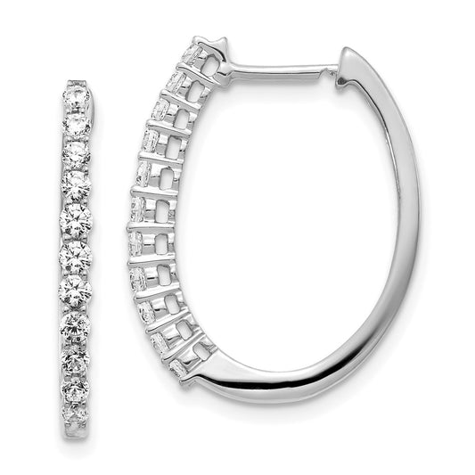 Solid 14k White Gold Simulated CZ Hinged Hoop Earrings