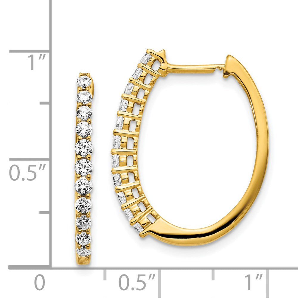 Solid 14k Yellow Gold Simulated CZ Hinged Hoop Earrings
