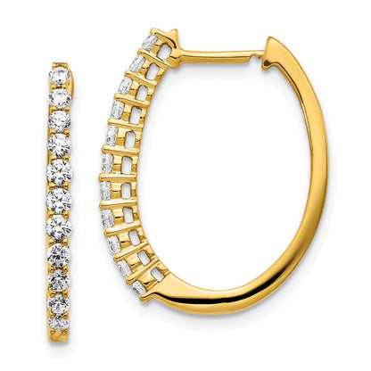 Solid 14k Yellow Gold Simulated CZ Hinged Hoop Earrings