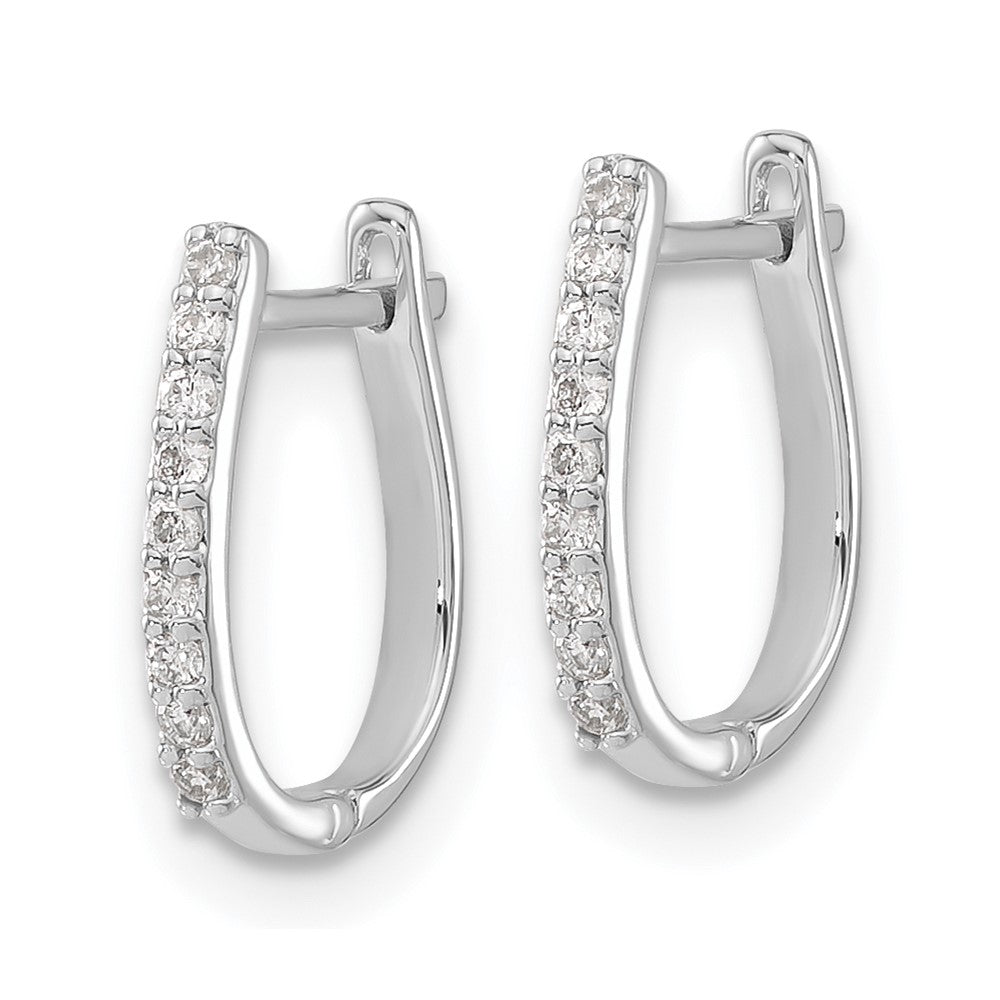 Solid 14k White Gold Simulated CZ Hinged Hoop Earrings
