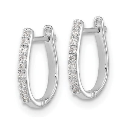 Solid 14k White Gold Simulated CZ Hinged Hoop Earrings