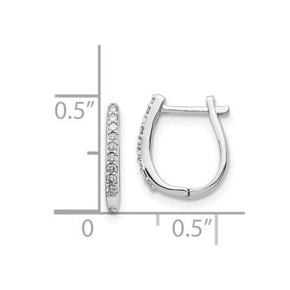 Solid 14k White Gold Simulated CZ Hinged Hoop Earrings