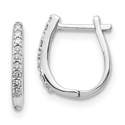 Solid 14k White Gold Simulated CZ Hinged Hoop Earrings