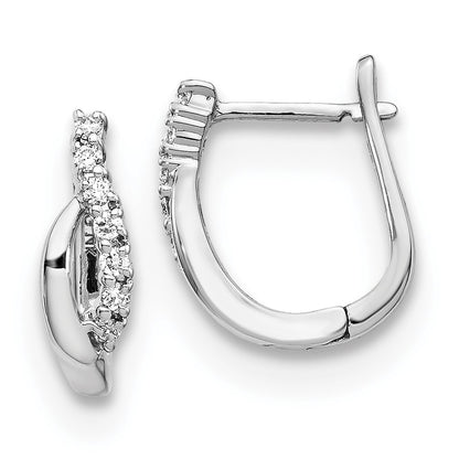 Solid 14k White Gold Simulated CZ Hinged Earrings