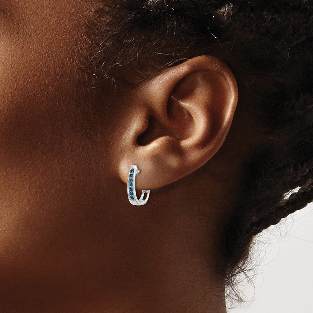 Solid 14k White Gold Simulated CZ 3mm Hinged Hoop Earrings