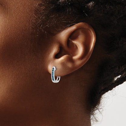 Solid 14k White Gold Simulated CZ 3mm Hinged Hoop Earrings